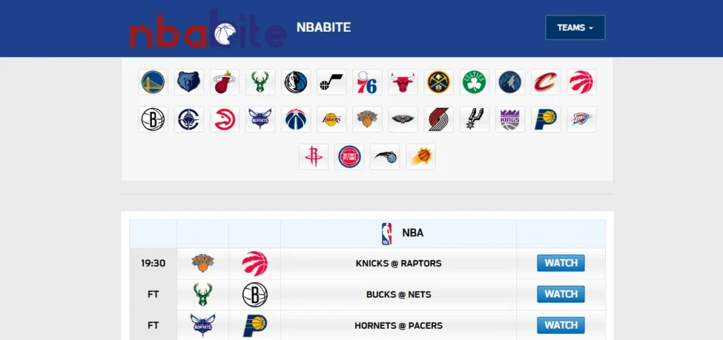 All the teams and matches will be listed on the homepage.